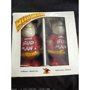 1991 Budweiser Beer Budman Salt &‎ Pepper Shakers Set Original Box Vintage Busch